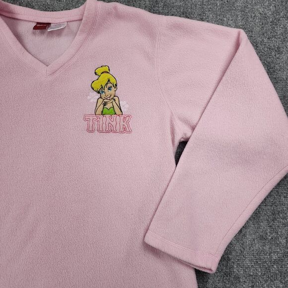 Disney Tinker Bell Sweatshirt Womens XL Pink Long Sleeve V Neck Cozy Fleece - Picture 9 of 14